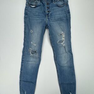 Hollister Jeans Womens 3R W26 L24.5 Blue High-Rise Crop Super Skinny Distressed